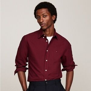Tommy Hilfiger buttons up shirt formal wine red long sleeve 16 Large Men classic